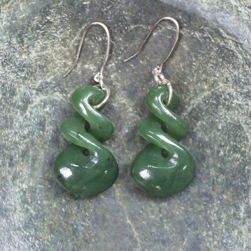 Twist Earrings carved from Hapopo Pounamu - NZ Greenstone