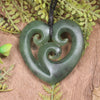 Heart with Koru carved from Hapopo Pounamu - NZ Greenstone