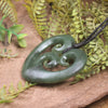 Heart with Koru carved from Hapopo Pounamu - NZ Greenstone