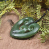 Heart with Koru carved from Hapopo Pounamu - NZ Greenstone
