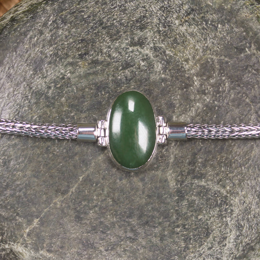 Kawakawa Pounamu Sterling Silver chain bracelet - NZ Greenstone