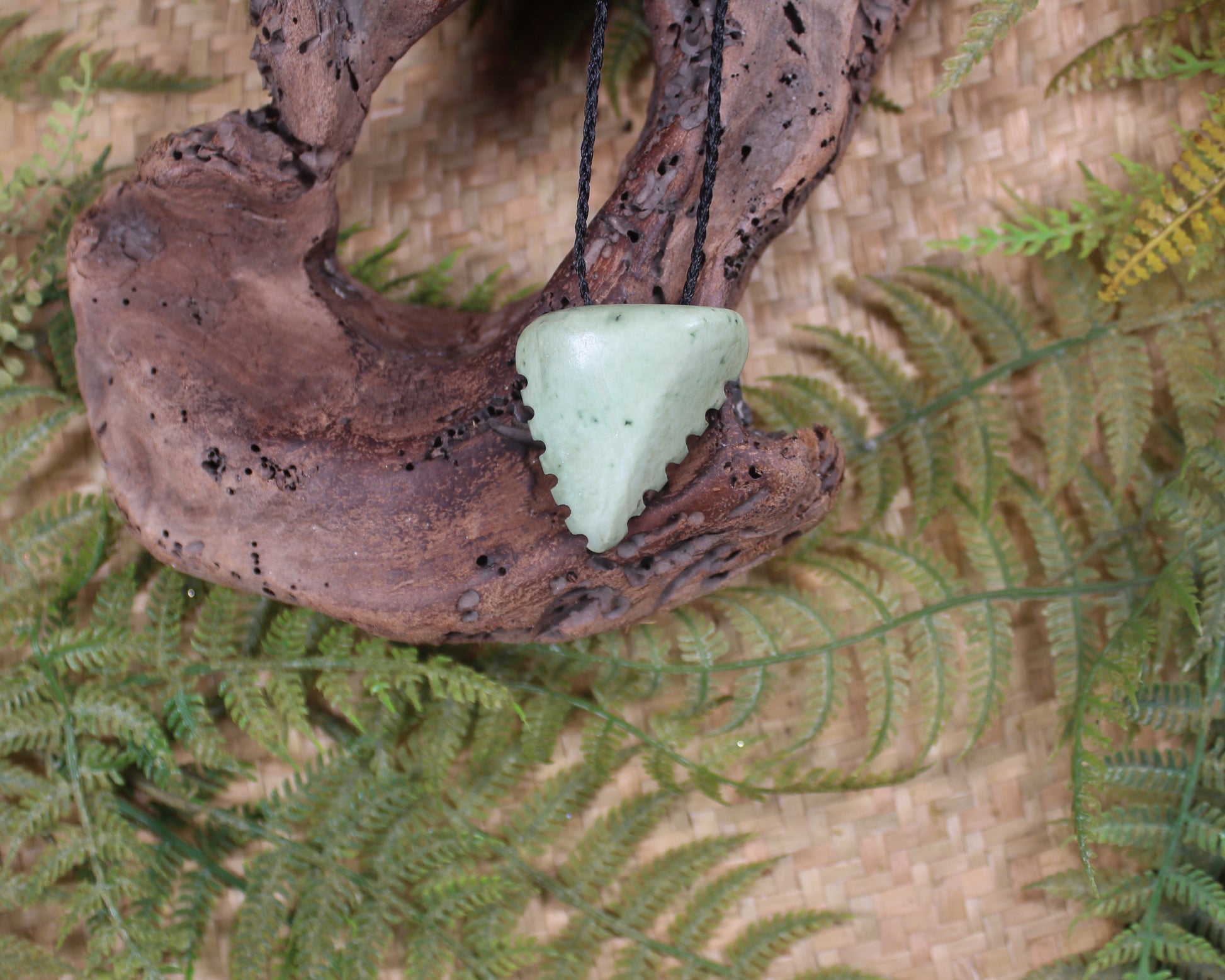 Taniwha Tooth or Niho carved from Flower Jade Pounamu - NZ Greenstone