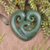 Heart with Koru carved from Hapopo Pounamu - NZ Greenstone