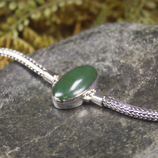 Kawakawa Pounamu Sterling Silver chain bracelet - NZ Greenstone