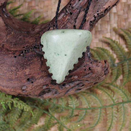 Taniwha Tooth or Niho carved from Flower Jade Pounamu - NZ Greenstone