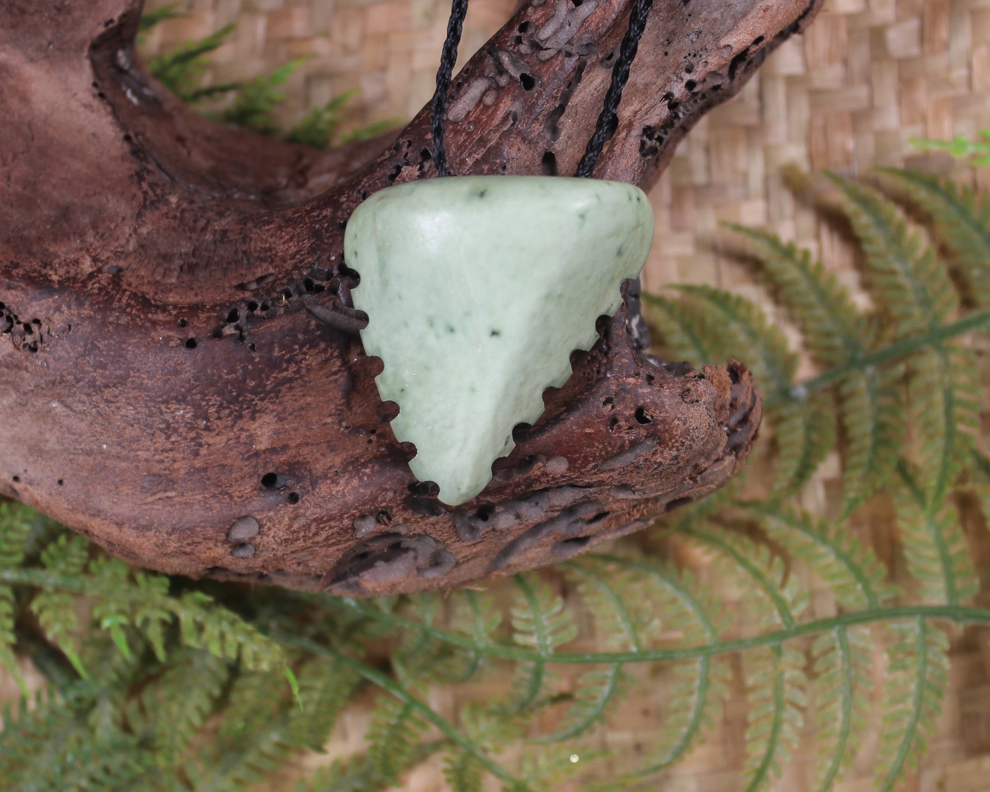 Taniwha Tooth or Niho carved from Flower Jade Pounamu - NZ Greenstone