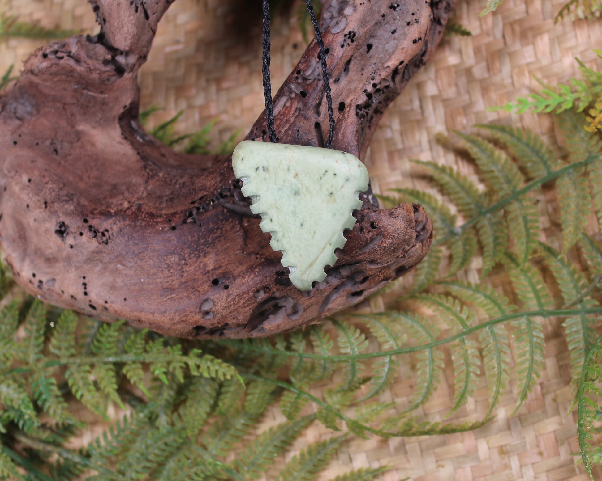 Taniwha Tooth or Niho carved from Flower Jade Pounamu - NZ Greenstone