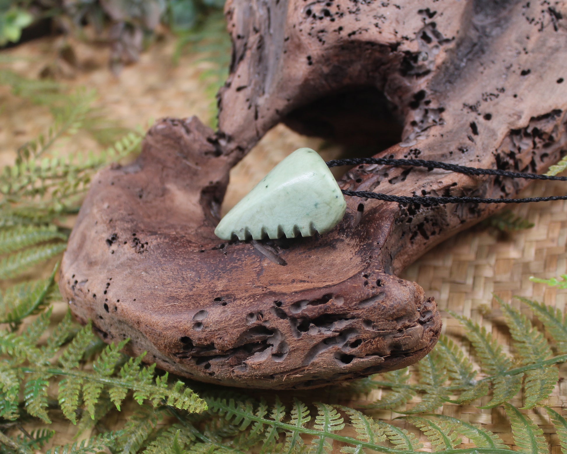 Taniwha Tooth or Niho carved from Flower Jade Pounamu - NZ Greenstone