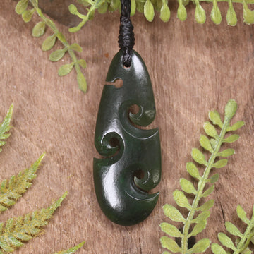 Roimata or Teardop with Koru carved from Rimu Pounamu - NZ Greenstone