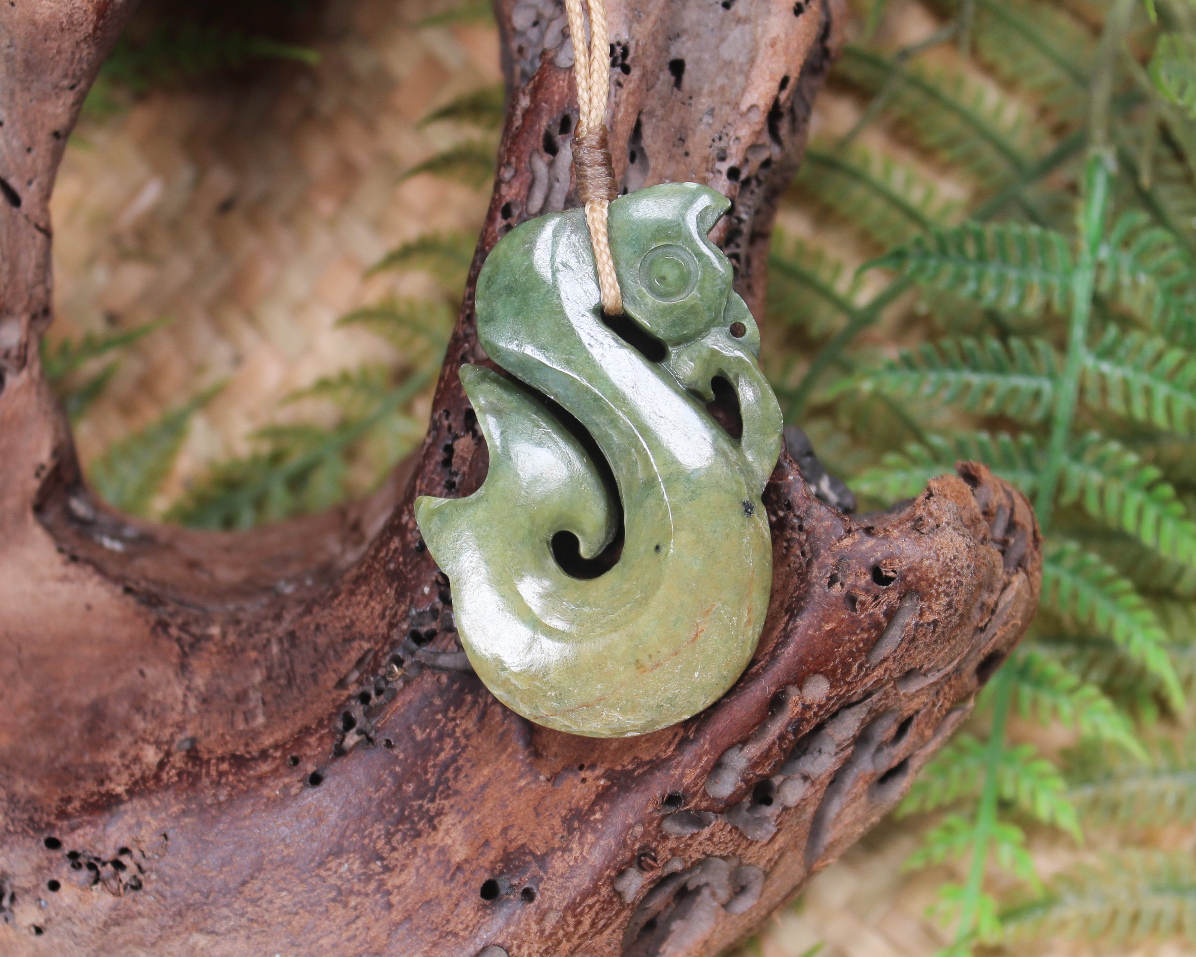 Manaia carved from Flower Jade Pounamu - NZ Greenstone