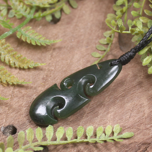 Roimata or Teardop with Koru carved from Rimu Pounamu - NZ Greenstone