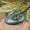 Heart with Koru carved from Hapopo Pounamu - NZ Greenstone