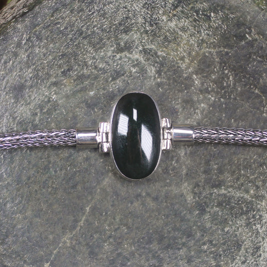 Kawakawa Pounamu Sterling Silver chain bracelet - NZ Greenstone