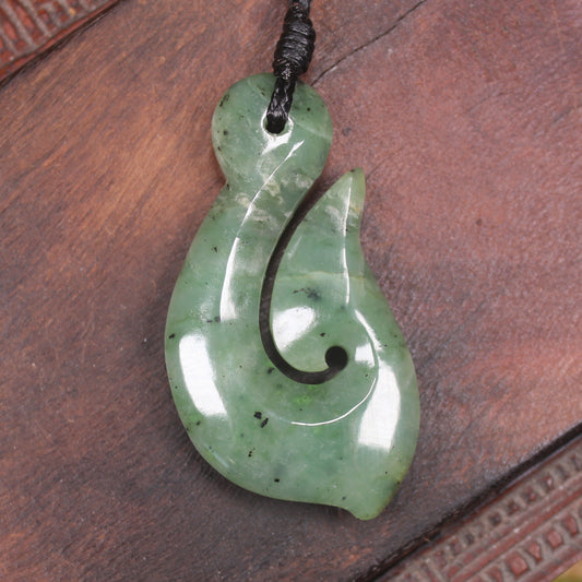 Hei Matau or Fish Hook carved from Hapopo Pounamu - NZ Greenstone