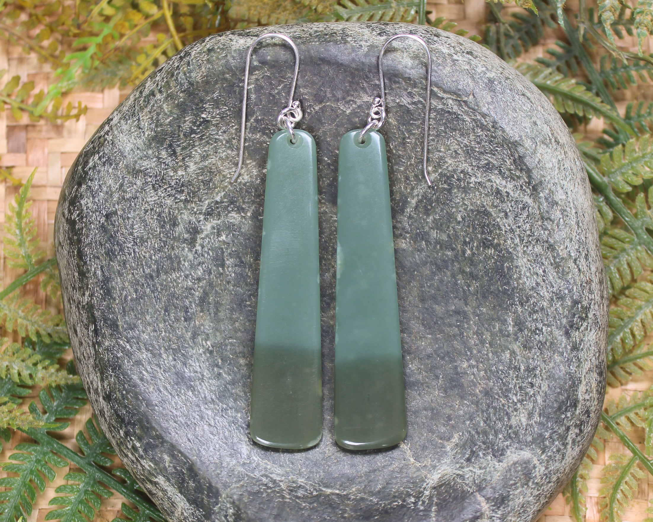 Roimata or Teardrop earrings carved from Inanga Pounamu - NZ Greenstone