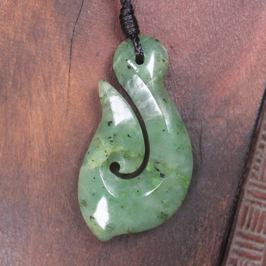 Hei Matau or Fish Hook carved from Hapopo Pounamu - NZ Greenstone