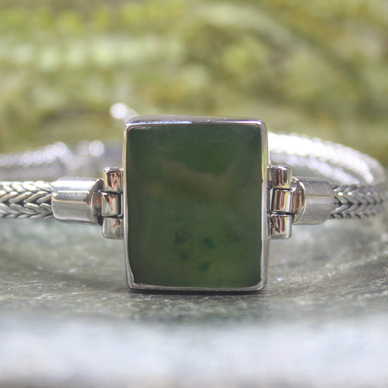 Hapopo Pounamu Sterling Silver chain bracelet - NZ Greenstone