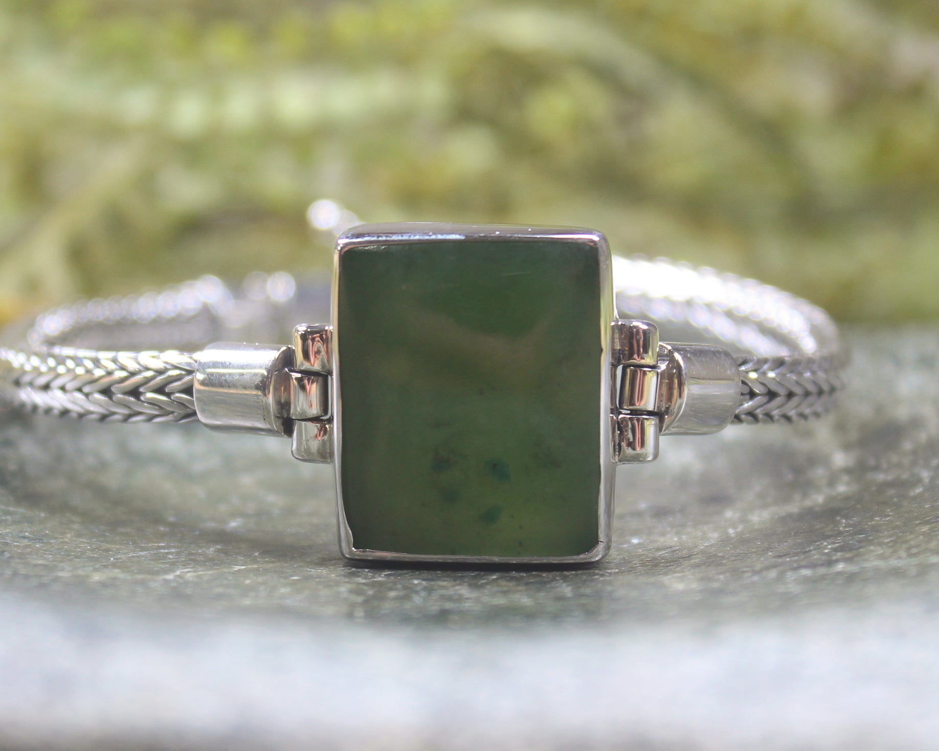 Hapopo Pounamu Sterling Silver chain bracelet - NZ Greenstone