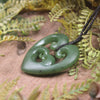 Heart with Koru carved from Hapopo Pounamu - NZ Greenstone