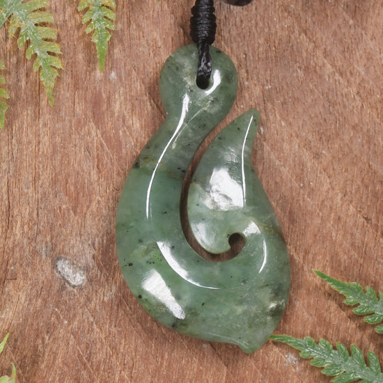 Hei Matau or Fish Hook carved from Hapopo Pounamu - NZ Greenstone