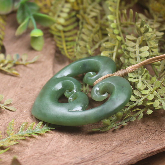 Heart with Koru carved from Hapopo Pounamu - NZ Greenstone