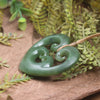 Heart with Koru carved from Hapopo Pounamu - NZ Greenstone