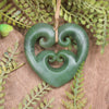 Heart with Koru carved from Hapopo Pounamu - NZ Greenstone