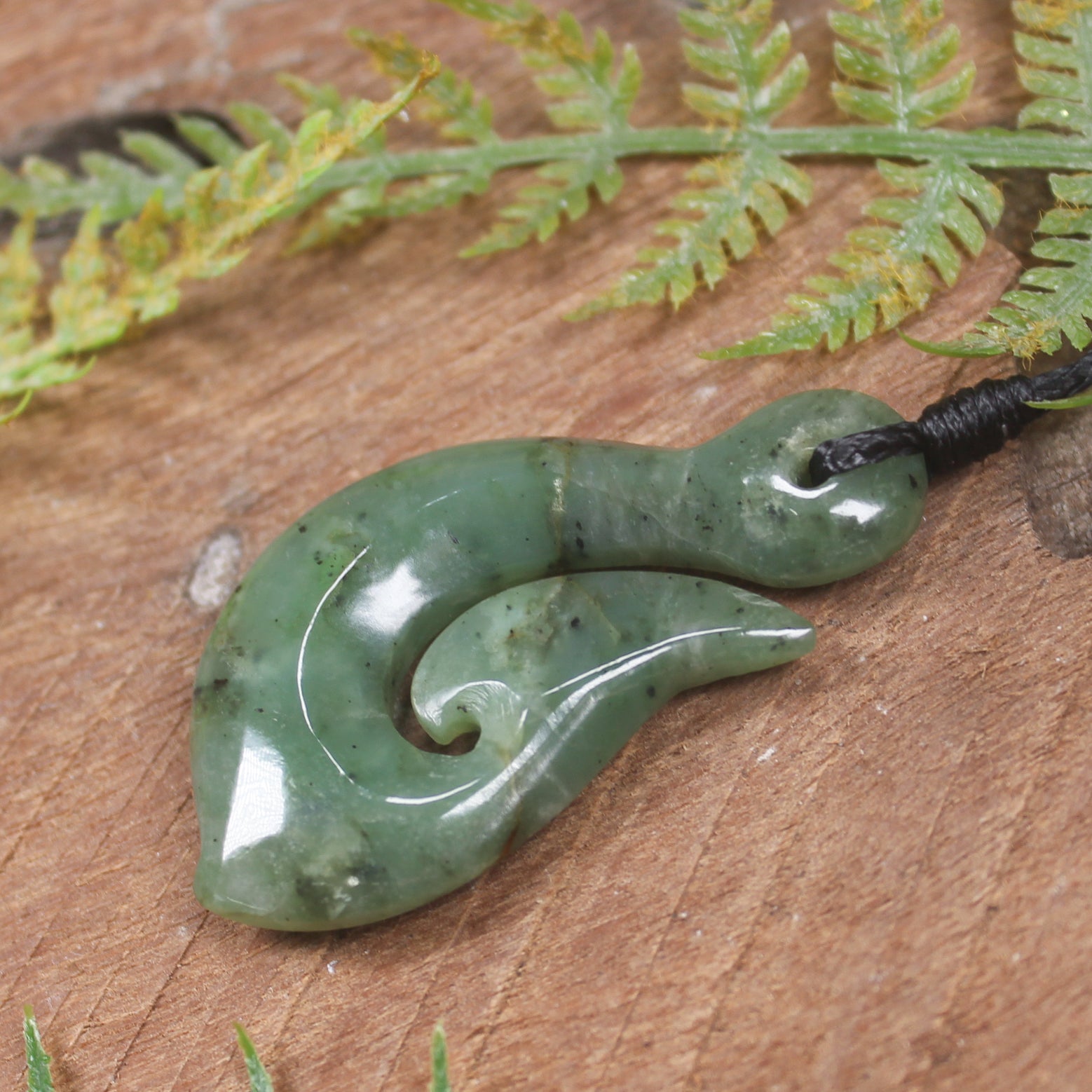 Hei Matau or Fish Hook carved from Hapopo Pounamu - NZ Greenstone