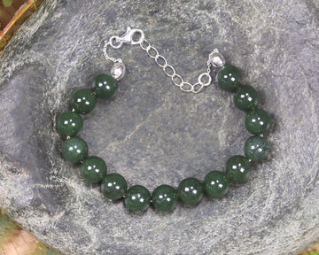Kawakawa Pounamu Sterling Silver beaded bracelet - NZ Greenstone