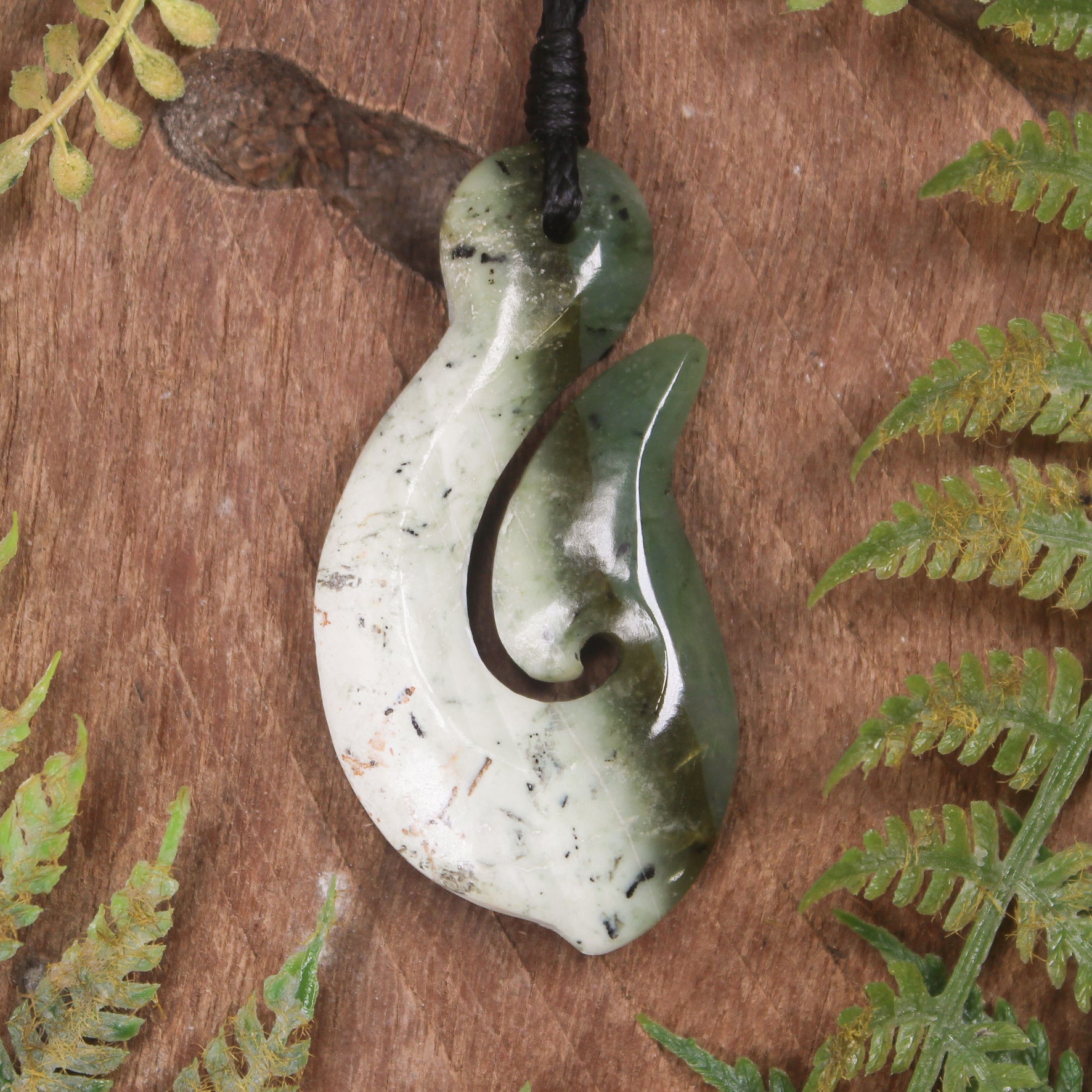 Hei Matau or Fish Hook carved from Hapopo Pounamu - NZ Greenstone