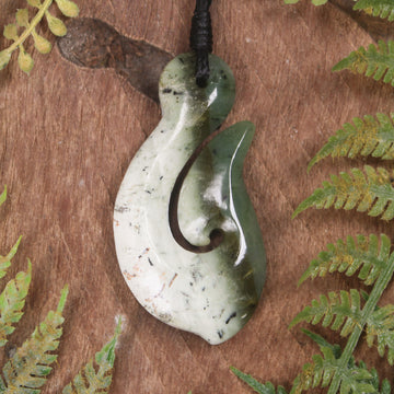 Hei Matau or Fish Hook carved from Hapopo Pounamu - NZ Greenstone