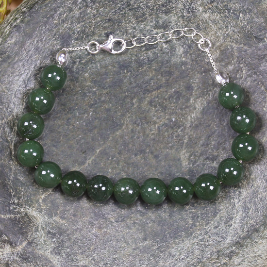 Kawakawa Pounamu Sterling Silver beaded bracelet - NZ Greenstone