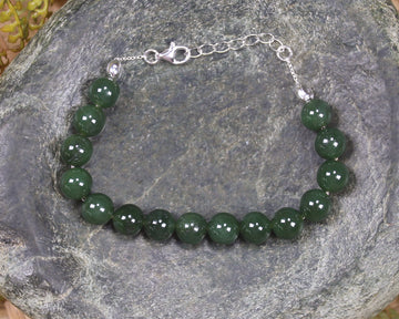 Kawakawa Pounamu Sterling Silver beaded bracelet - NZ Greenstone