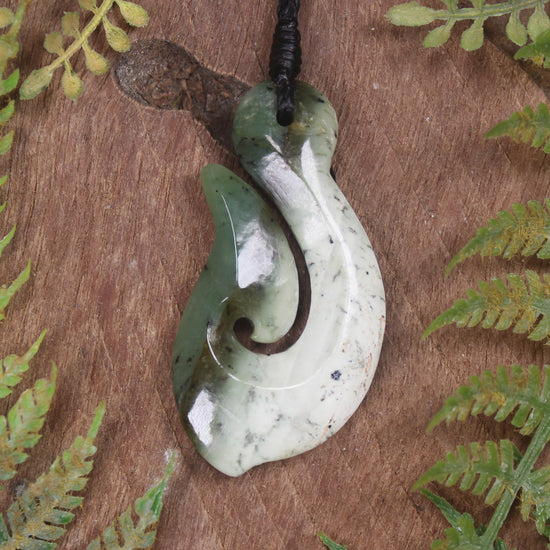 Hei Matau or Fish Hook carved from Hapopo Pounamu - NZ Greenstone