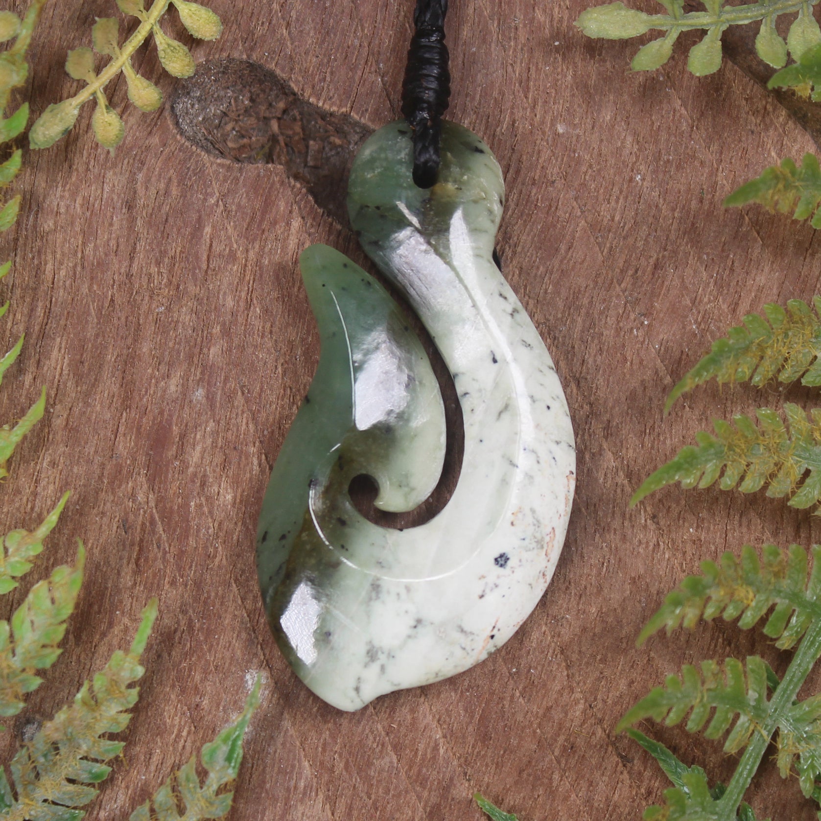 Hei Matau or Fish Hook carved from Hapopo Pounamu - NZ Greenstone