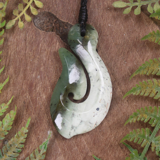 Hei Matau or Fish Hook carved from Hapopo Pounamu - NZ Greenstone