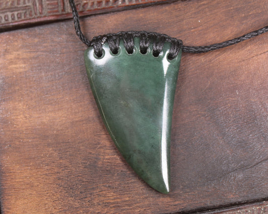 Taniwha Tooth or Niho carved from Kawakawa Pounamu - NZ Greenstone