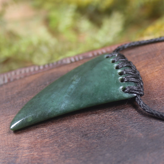 Taniwha Tooth or Niho carved from Kawakawa Pounamu - NZ Greenstone