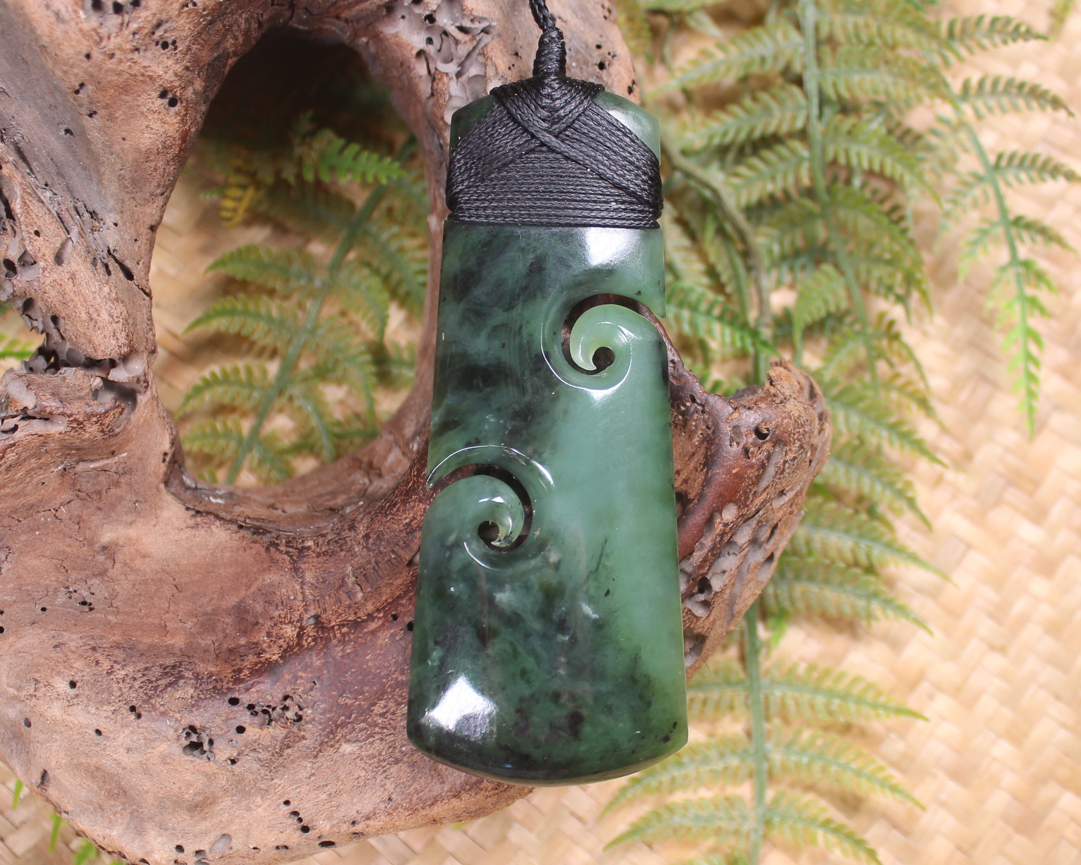 Toki or Adze with Koru Pendant carved from Rimu Pounamu - NZ Greenstone