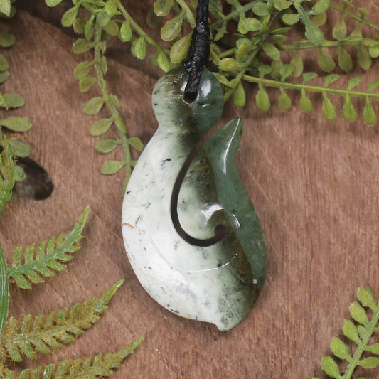 Hei Matau or Fish Hook carved from Hapopo Pounamu - NZ Greenstone