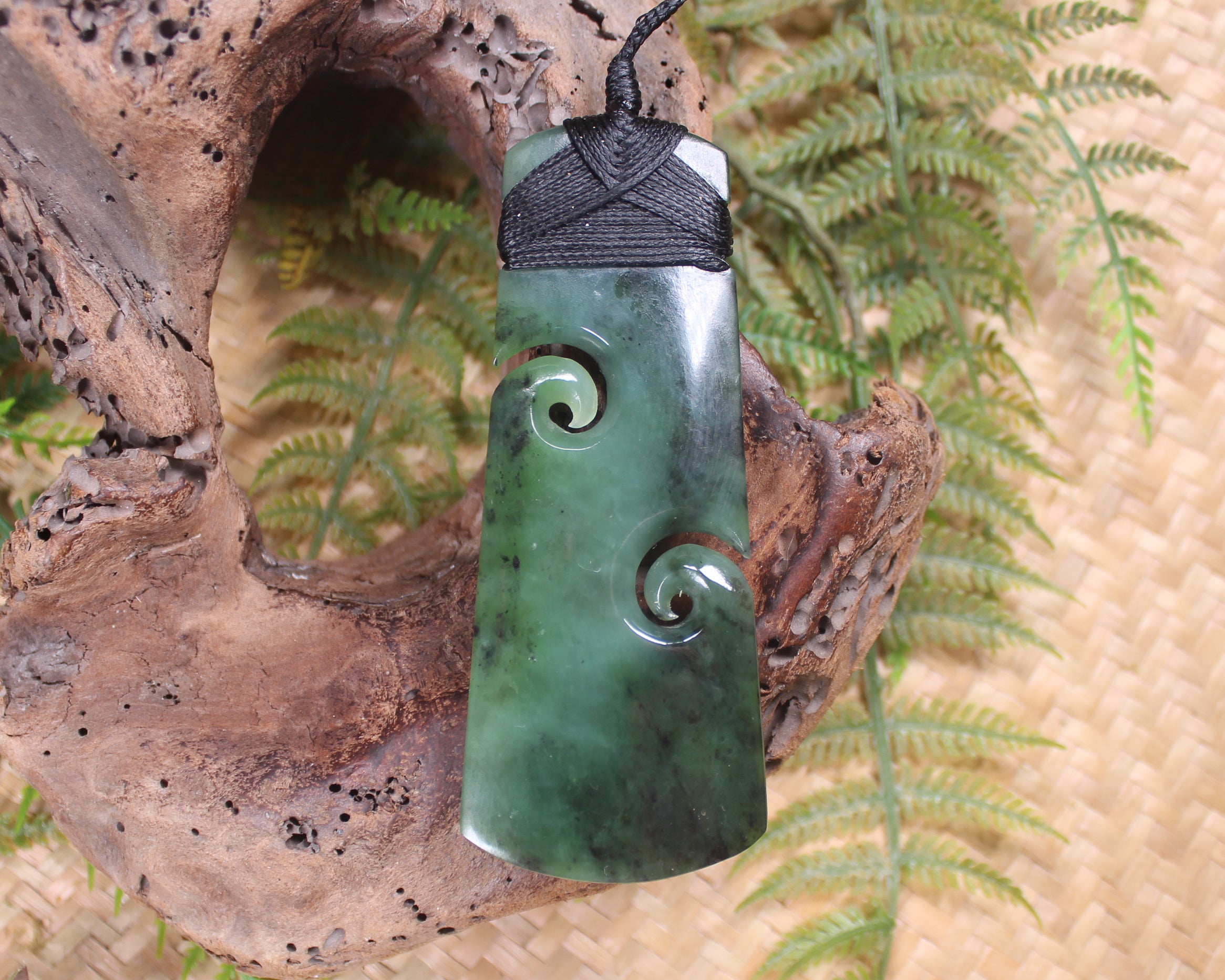 Toki or Adze with Koru Pendant carved from Rimu Pounamu - NZ Greenstone