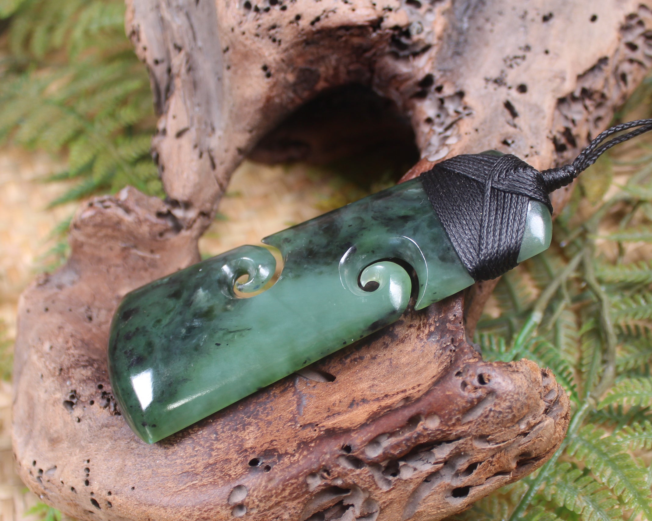 Toki or Adze with Koru Pendant carved from Rimu Pounamu - NZ Greenstone