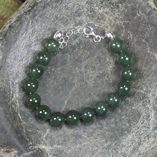 Kawakawa Pounamu Sterling Silver beaded bracelet - NZ Greenstone