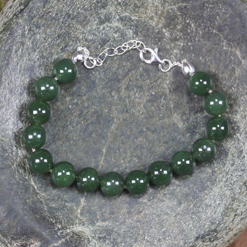 Kawakawa Pounamu Sterling Silver beaded bracelet - NZ Greenstone