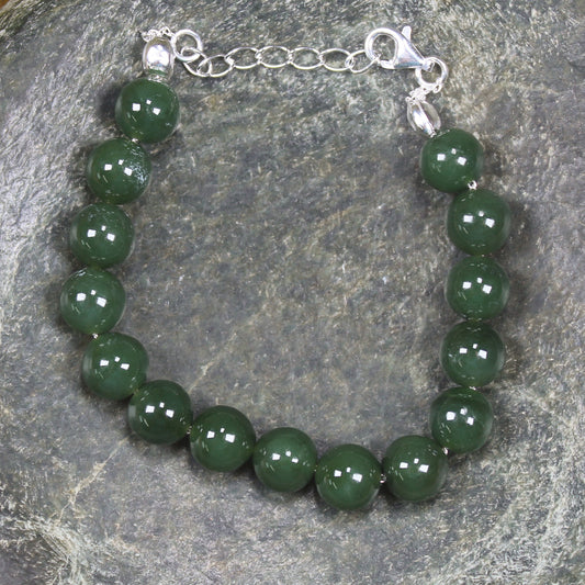 Kawakawa Pounamu Sterling Silver beaded bracelet - NZ Greenstone