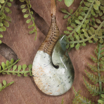 Hei Matau or Fish Hook carved from Hapopo Pounamu - NZ Greenstone