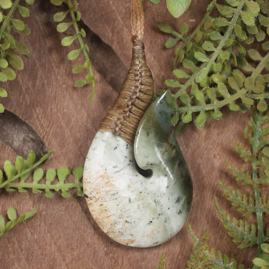 Hei Matau or Fish Hook carved from Hapopo Pounamu - NZ Greenstone