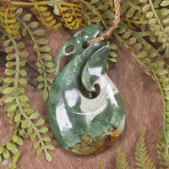 Manaia carved from Flower Jade Pounamu - NZ Greenstone