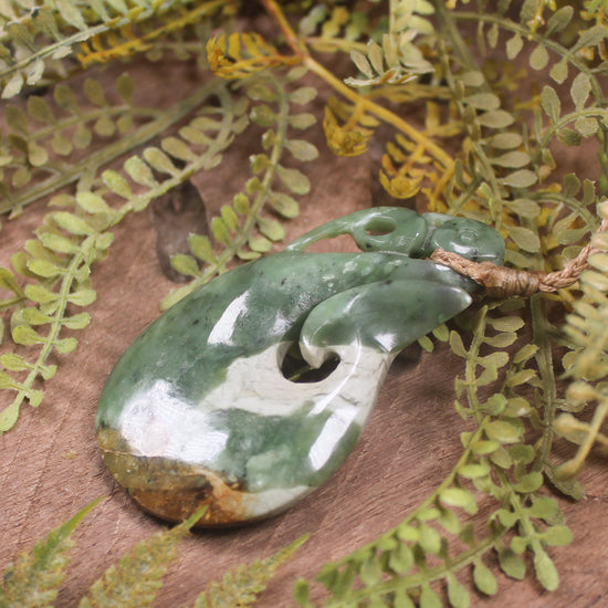 Manaia carved from Flower Jade Pounamu - NZ Greenstone