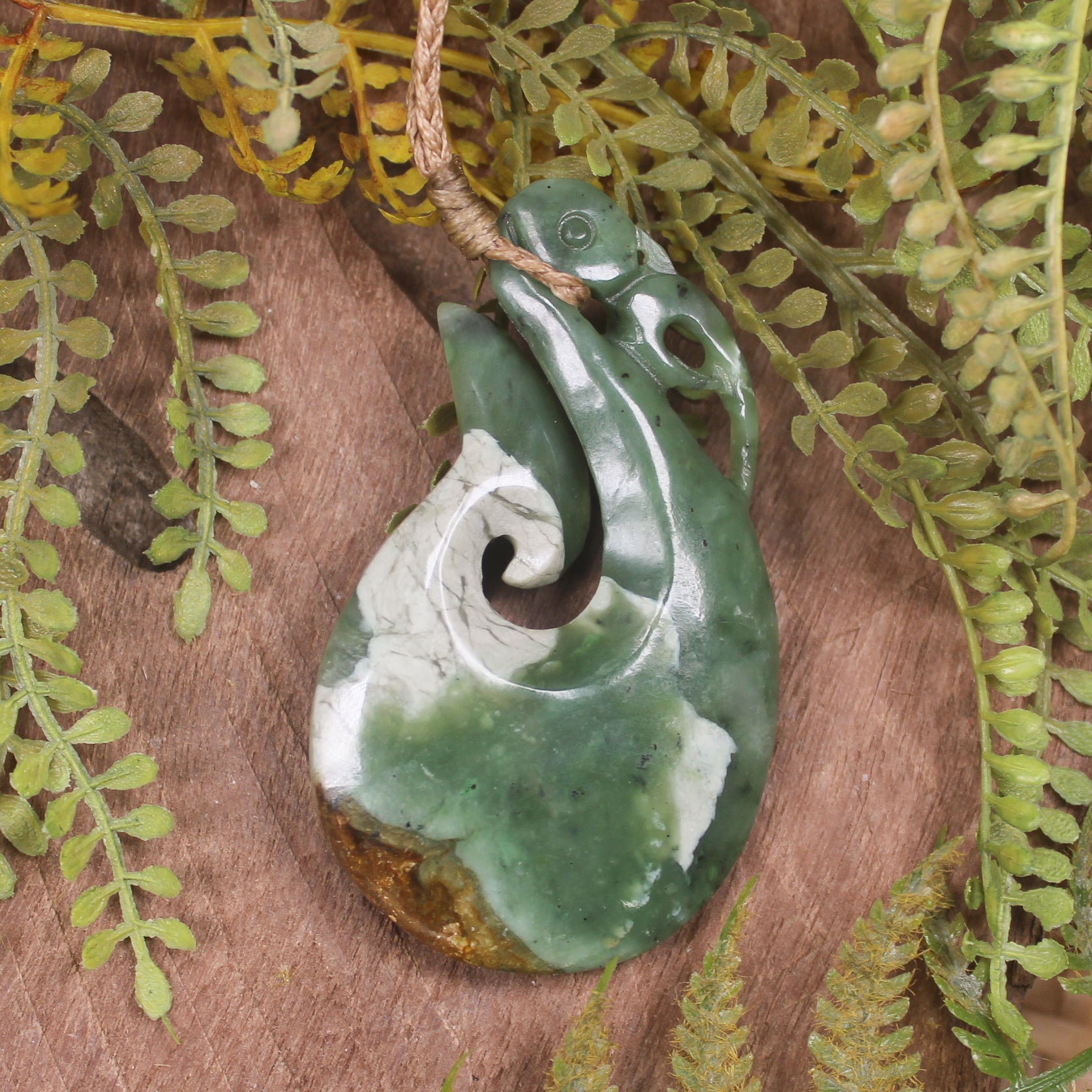 Manaia carved from Flower Jade Pounamu - NZ Greenstone
